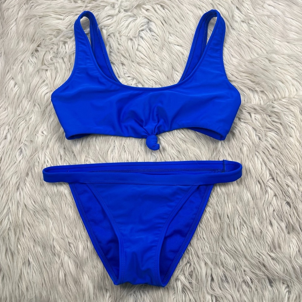 Express Women's Tie Front Bikini Swim Suit Blue Top: M - Bottom:‎ S